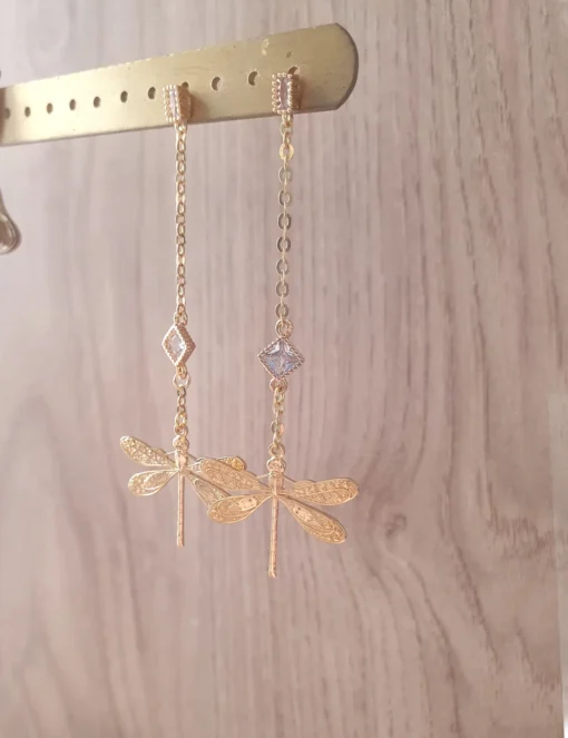 18K gold plated dragonfly and diamond-cut crystal stud earrings - Image 3