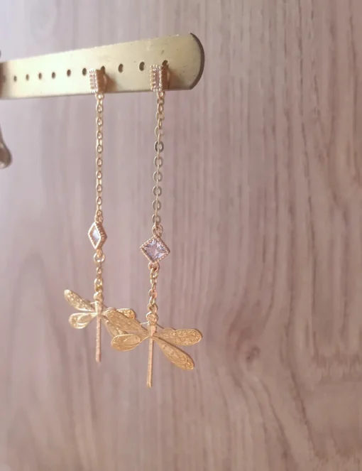 18K gold plated dragonfly and diamond-cut crystal stud earrings - Image 4