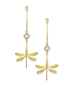 18K gold plated dragonfly and diamond-cut crystal stud earrings