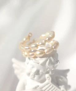 Freshwater Pearls Spiral Adjustable Ring 18K