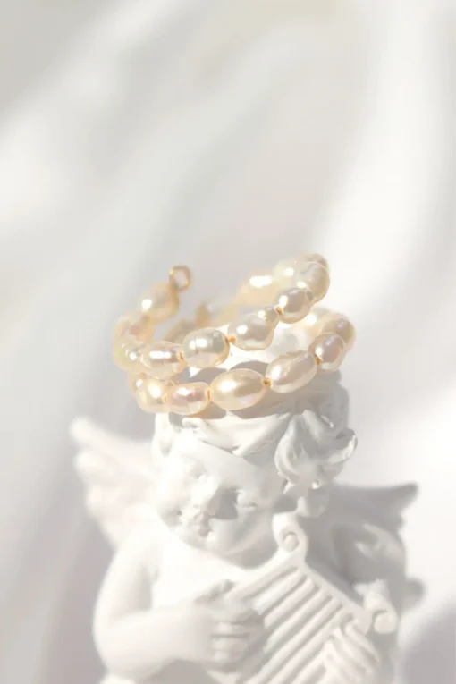 Freshwater Pearls Spiral Adjustable Ring 18K