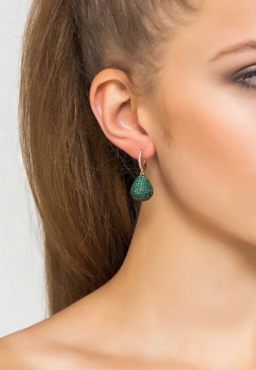Valerie Pear Drop Gemstone Earring Rosegold Emerald Green - Image 4